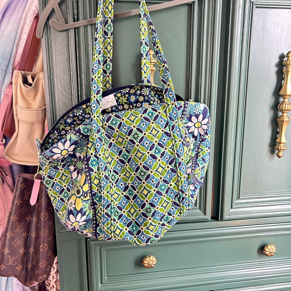 Vera Bradley Chic Floral Patterned Tote Bag - Blue and Green